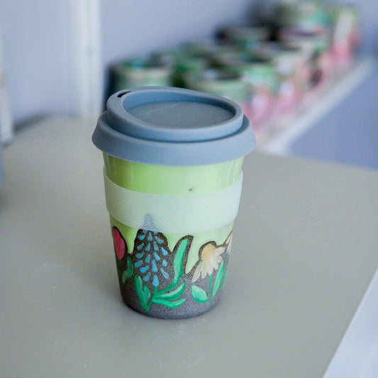 Handpainted Flower Travel Mugs Green 2