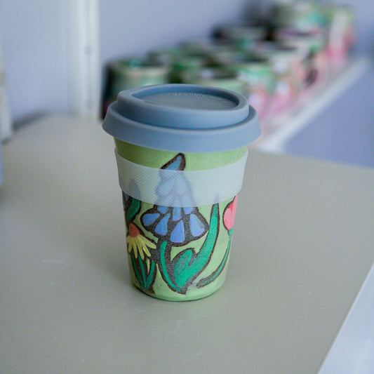 Handpainted Flower Travel Mugs Green 3