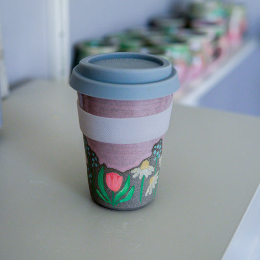 Handpainted Flower Travel Mugs Pink 4