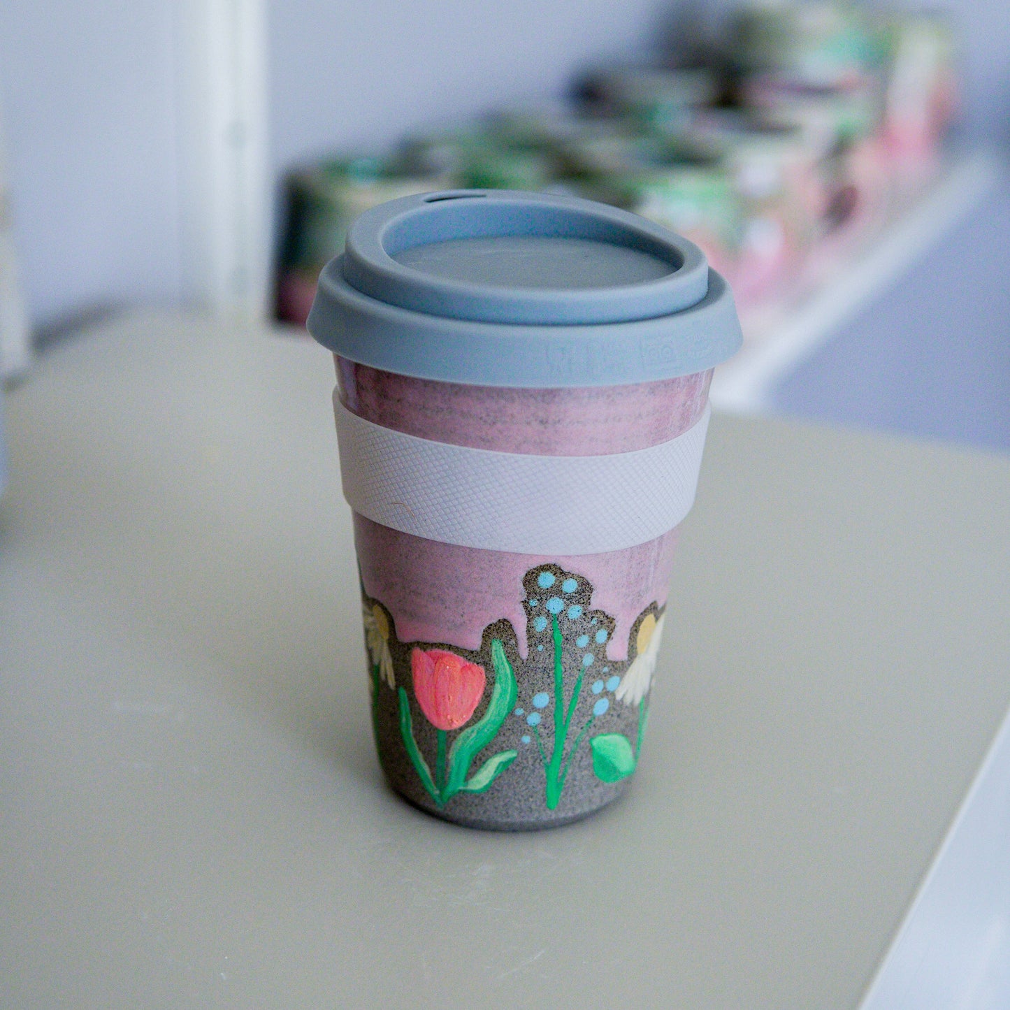 Handpainted Flower Travel Mugs Pink 4